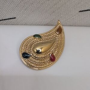 Avon Gold and Green Teardrop Brooch